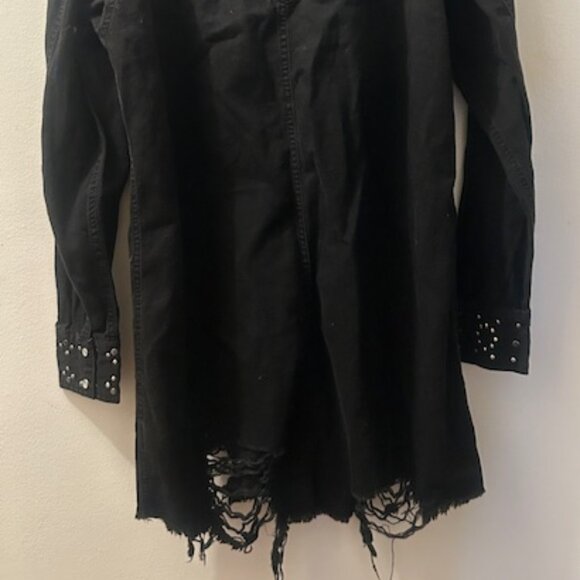 Free People We The Free Sleek Black Denim Silver Studded Distressed Dress NEW - Picture 16 of 16